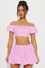 Little Miss Gingham Bubble Skirt Set - Pink/combo