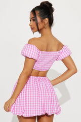 Little Miss Gingham Bubble Skirt Set - Pink/combo