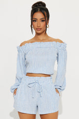 Still Here Striped Short Set - Blue