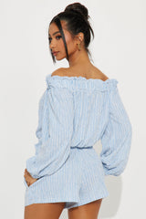 Still Here Striped Short Set - Blue