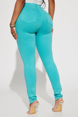 Classic Color High Waist Skinny Jeans - Aqua