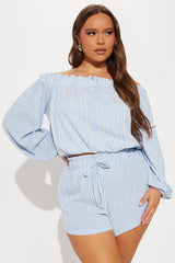 Still Here Striped Short Set - Blue