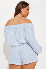 Still Here Striped Short Set - Blue