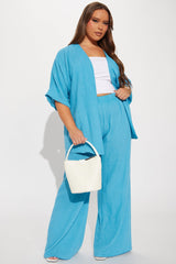 Perfect Getaway Linen Pant Set - Aqua