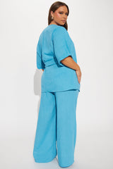 Perfect Getaway Linen Pant Set - Aqua