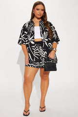 Kauai Linen Short Set - Black/White