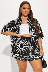 Kauai Linen Short Set - Black/White