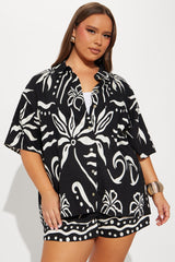 Kauai Linen Short Set - Black/White