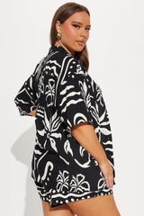 Kauai Linen Short Set - Black/White