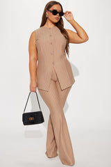Like A Boss Pinstripe Vest And Pant Set - Taupe
