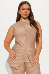 Like A Boss Pinstripe Vest And Pant Set - Taupe