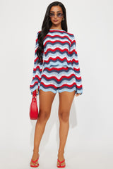 Aleah Striped Crochet Short Set - Blue/combo