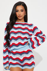 Aleah Striped Crochet Short Set - Blue/combo