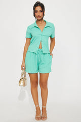 My Time Textured Short Set - Aqua