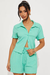 My Time Textured Short Set - Aqua