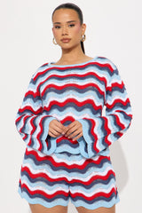 Aleah Striped Crochet Short Set - Blue/combo