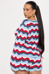 Aleah Striped Crochet Short Set - Blue/combo