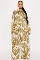 Tropical Moment Satin Pant Set  - Green/combo