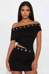 Ring Of Fire Micro Mini Skirt Set - Black