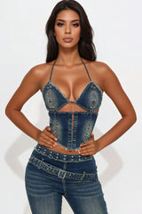 Showing Off Denim Pant Set - Blue Wash