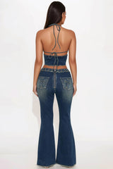 Showing Off Denim Pant Set - Blue Wash