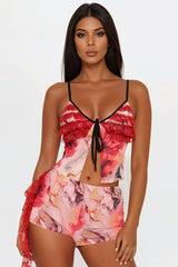 Reena Mesh Micro Short Set - Rust/combo