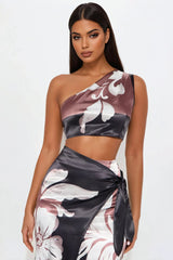 Mahalyn Satin Skirt Set - Black/combo