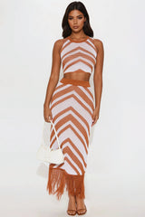Riley Crochet Maxi Skirt Set - Rust/combo