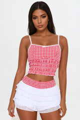 Cherry Bomb Ruffle Short Set - Red/combo