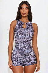 Wild Night Animal Print Micro Short Set - Purple/combo