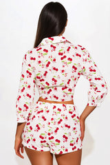 Fresh Cherries Linen Short Set - White/combo