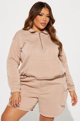 Carrie Fleece Cargo Short Set - Taupe