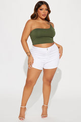 Just Like That Super Stretch Curvy Denim Shorts - White