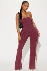 Festival Fringe Washed Pant Set - Burgundy