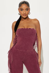 Festival Fringe Washed Pant Set - Burgundy