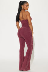 Festival Fringe Washed Pant Set - Burgundy