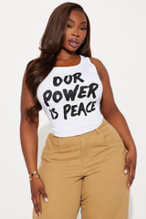 Our Power Is Peace Ribbed Tank Top - White