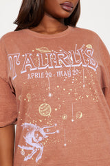 Taurus Energy Washed Oversized Tee - Brown