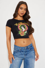 Ed Hardy Lady Flower Baby Tee - Black