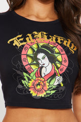 Ed Hardy Lady Flower Baby Tee - Black