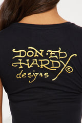 Ed Hardy Lady Flower Baby Tee - Black
