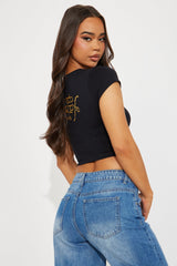 Ed Hardy Lady Flower Baby Tee - Black