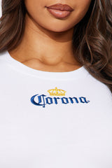 Corona Embroidered Baby Tee - White