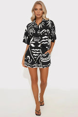 Kauai Linen Short Set - Black/White