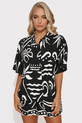 Kauai Linen Short Set - Black/White