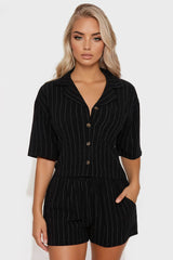 Alana Linen Shirt And Short Set - Black