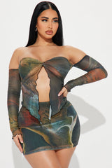 Jenna Mesh Skirt Set - Olive/combo