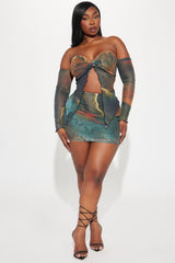 Jenna Mesh Skirt Set - Olive/combo