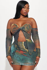 Jenna Mesh Skirt Set - Olive/combo