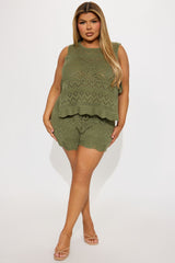 Sandy Beaches Crochet Short Set - Olive